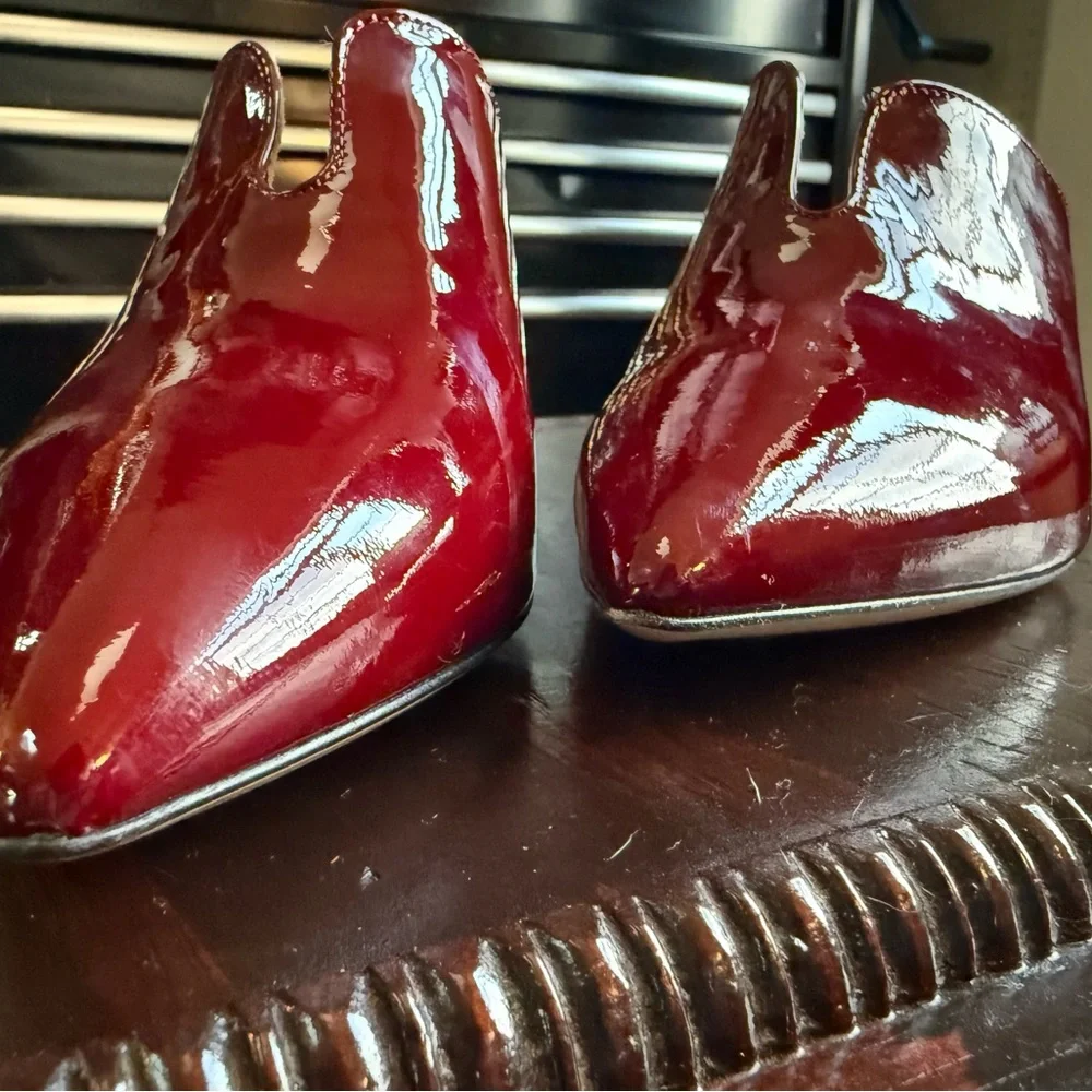 Napoleoni Red Patent Leather Mules Pointed Toe Kitten Heel Size 39 Made in Italy - Picture 11 of 14